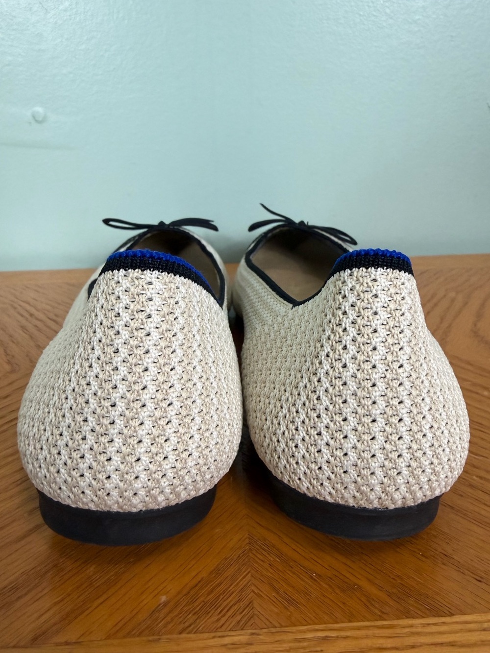 Rothy’s The Ballet Flat Beige & Black Round Captoe Coco Knit Bow Women Size 10 - Picture 9 of 12